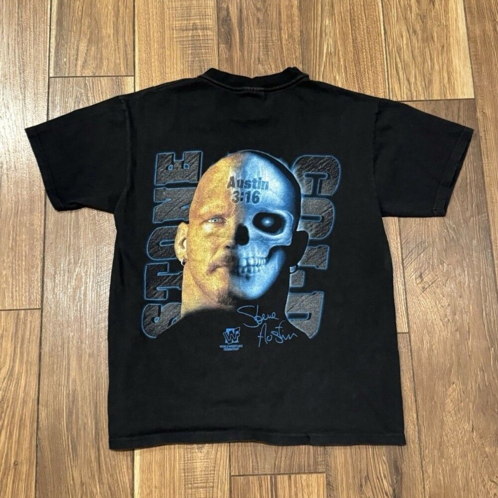 RARE 1990s Vintage Stone Cold Steve Austin 3:16 WWF Half Skull T-Shirt Size M